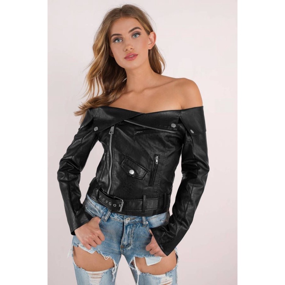 Beulah Off-the-Shoulder Leather Jacket